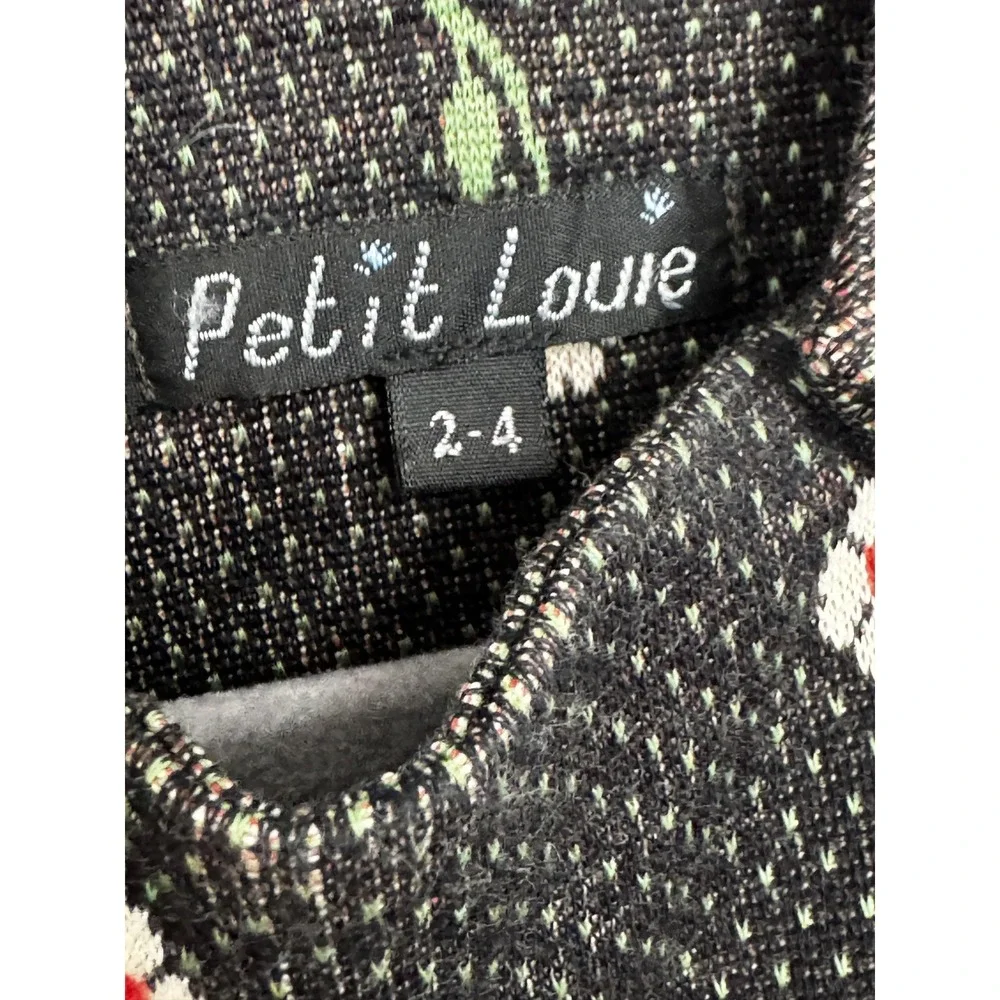 Vintage Girls Petit Louie Floral Pinafore Dress 2-4 Black Red Jumper
